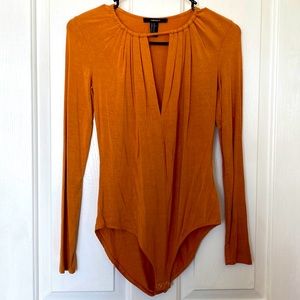 Orange Bodysuit with Adjustable Neckline